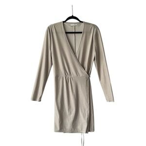 Vila Wrap Dress Long Sleeves Knee Length Velveteen Soft Size L Champagne colour